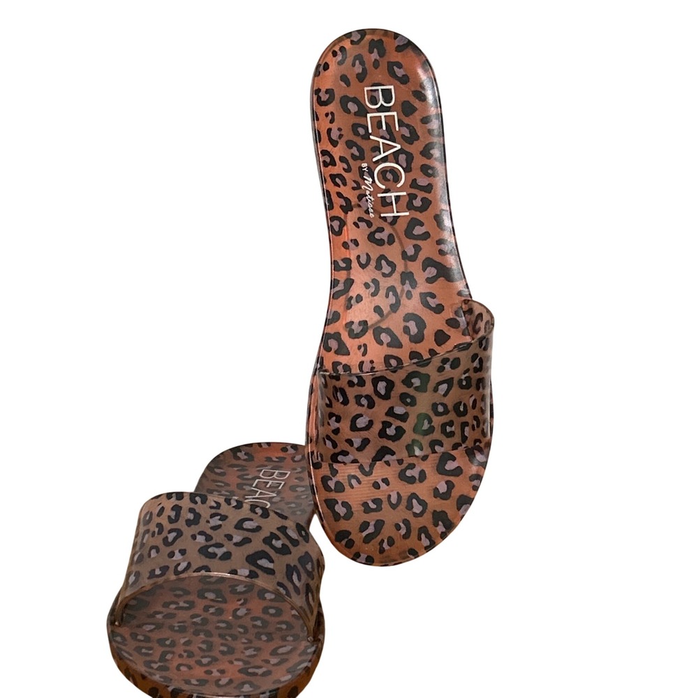 Beach Matisse Womens Leopard Print Jelly Slide Sandals Brown Black Size 9 USA